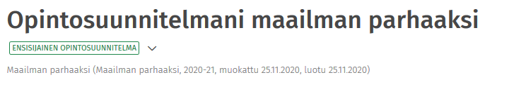 Kuvakaappaus: ensisijainen opintosuunnitelma