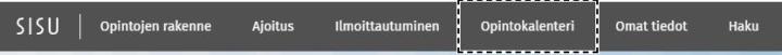 Kuvakaappaus Sisusta: Opintokalenteri-sivu mustassa yläpalkissa