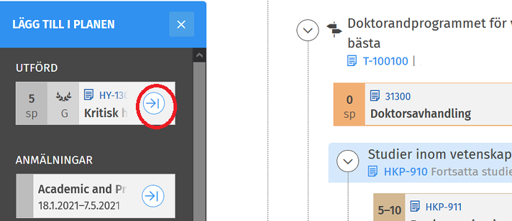 Skärmdump: oplanerade studier