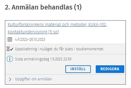 Skärmdump av anmälning under behandling.