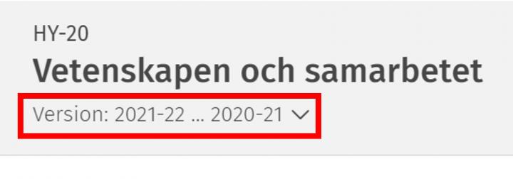 Skärmdump av versionsmenyn på helhetens broschyr.