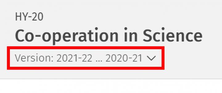 Screenshot of the version menu in the module details.