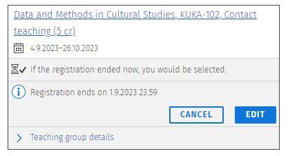 Screenshot of the course unit information with the cancel button visible.