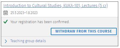 Screenshot of the course unit information with the Withdraw from this course button visible.