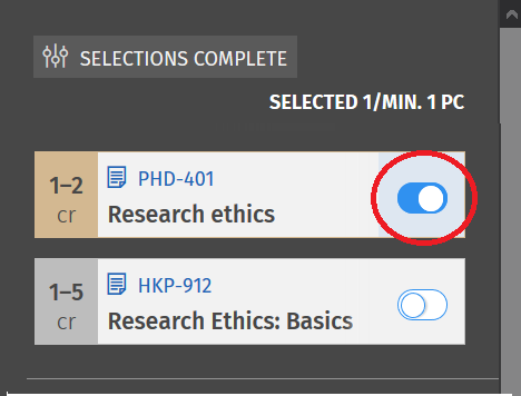 Screenshot: selection buttons