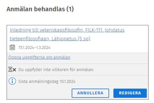 Skärmdump av Anmälan-sidan i Sisu.