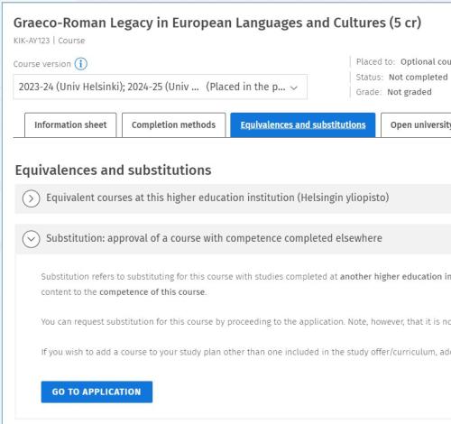 Screen capture of the Equivalences and substitutions tab in Sisu.