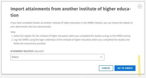The image shows how to navigate to the Emrex service.