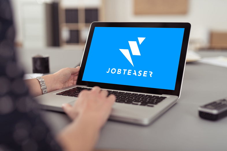 JobTeaserin logo tietokoneen kuvaruudulla.