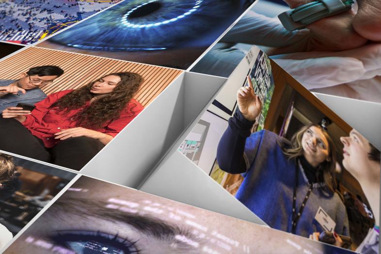 Flera små rutor med bilder från universitetet.