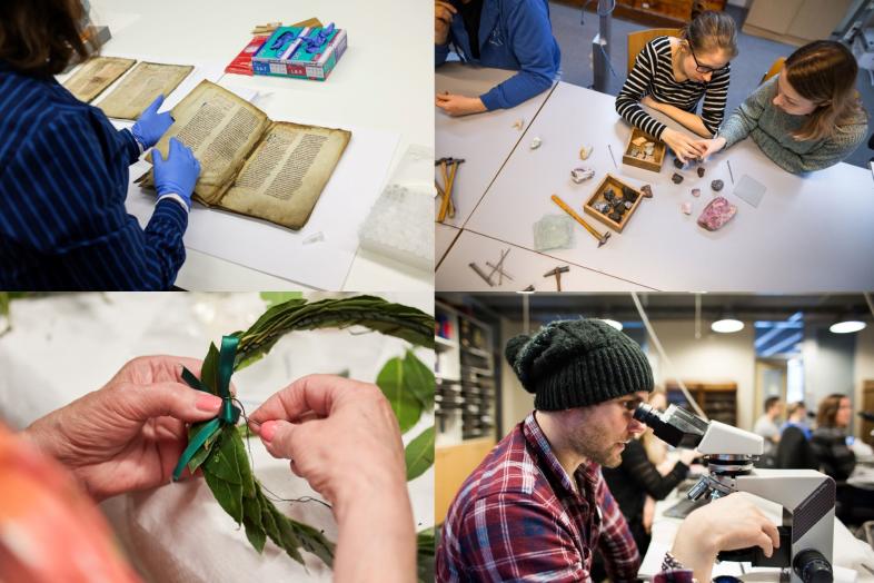 A collage of four everyday photos from around the University.