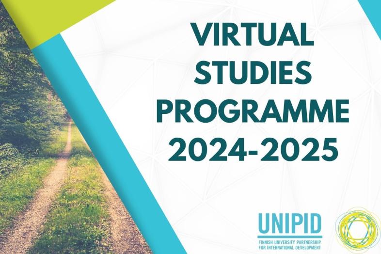Englanninkielinen teksti "Virtual studies programme 2024-2025" ja UniPID-verkoston logo.