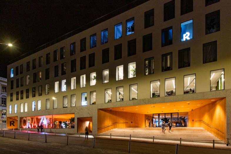 Think Corner building from outside at night