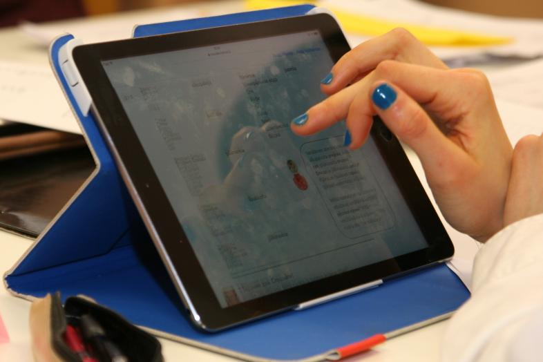 Kuvassa tabletti kielikurssilla