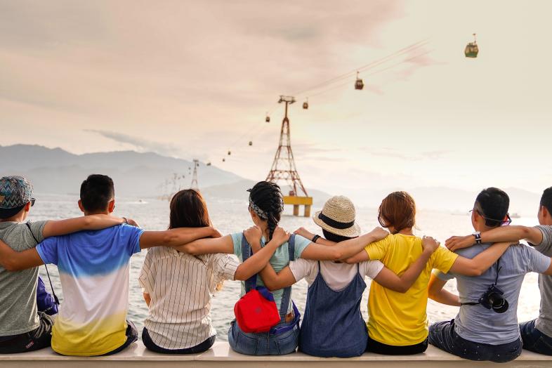a group of people sitting together