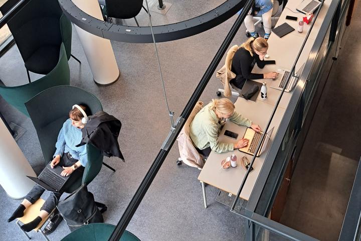 Opiskelijoita Viikin kampuskirjastossa.