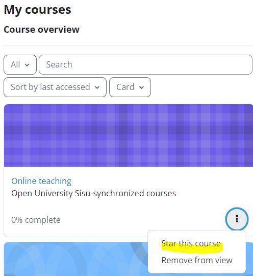 Star this course in Moodle My courses page