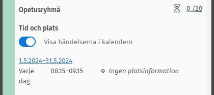 Skärmdump av Visa händelserna-valet.