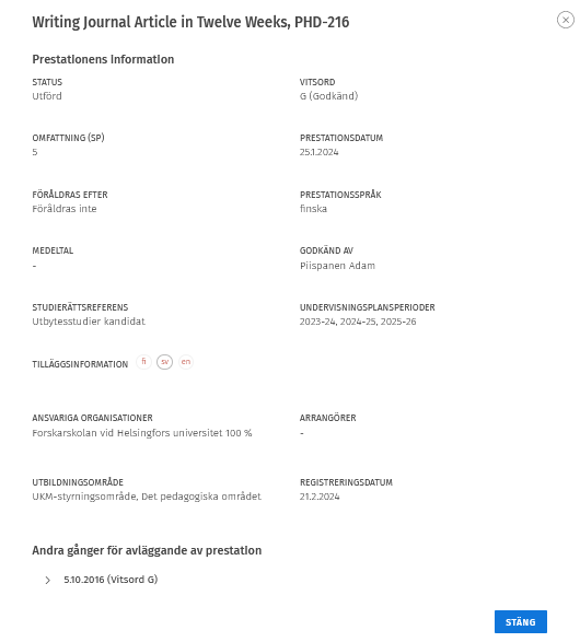 prestationens alla information