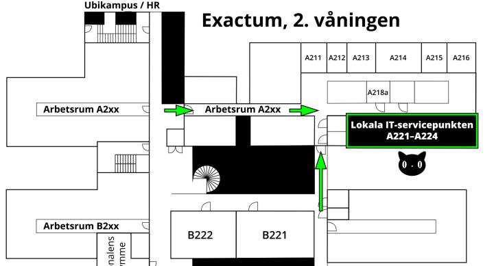 Karta över andra våningen i Exactum