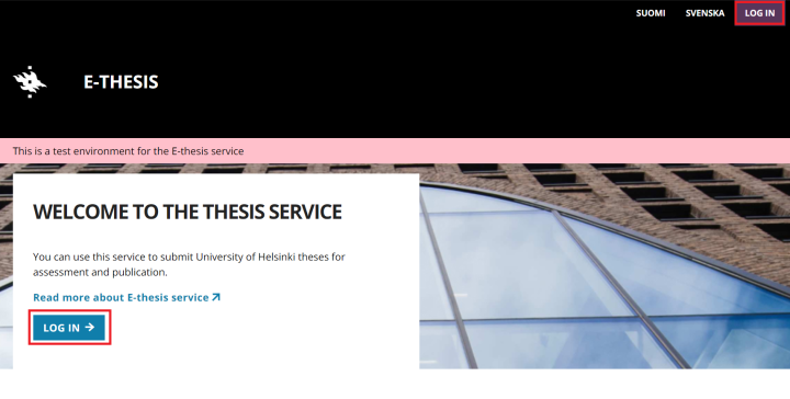 Screen shot of logging in to the new E-thesis