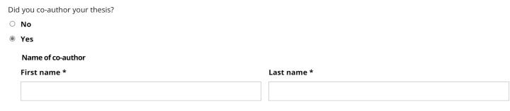A screenshot of how to select co-authored thesis