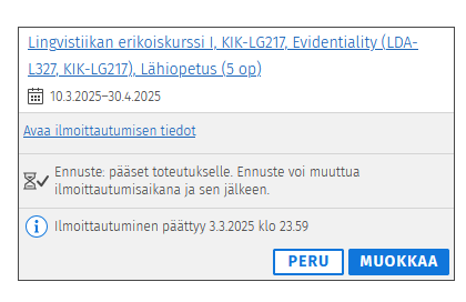 Ennuste, pääset toteutukselle