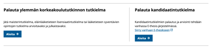 Palautuksen aloitusnäkymä E-thesiksessä